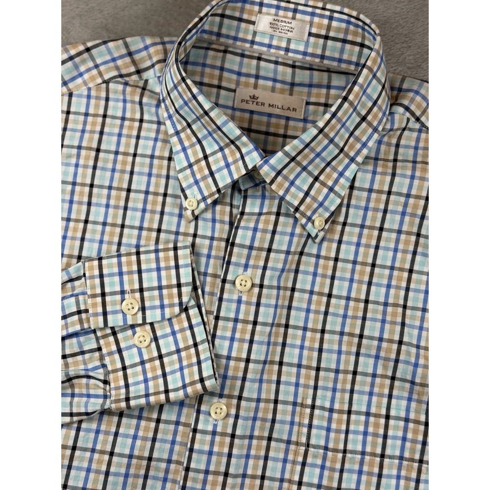 Peter Millar Shirt Mens Medium Multicolor‎ Check Button Down Long Sleeve Cotton